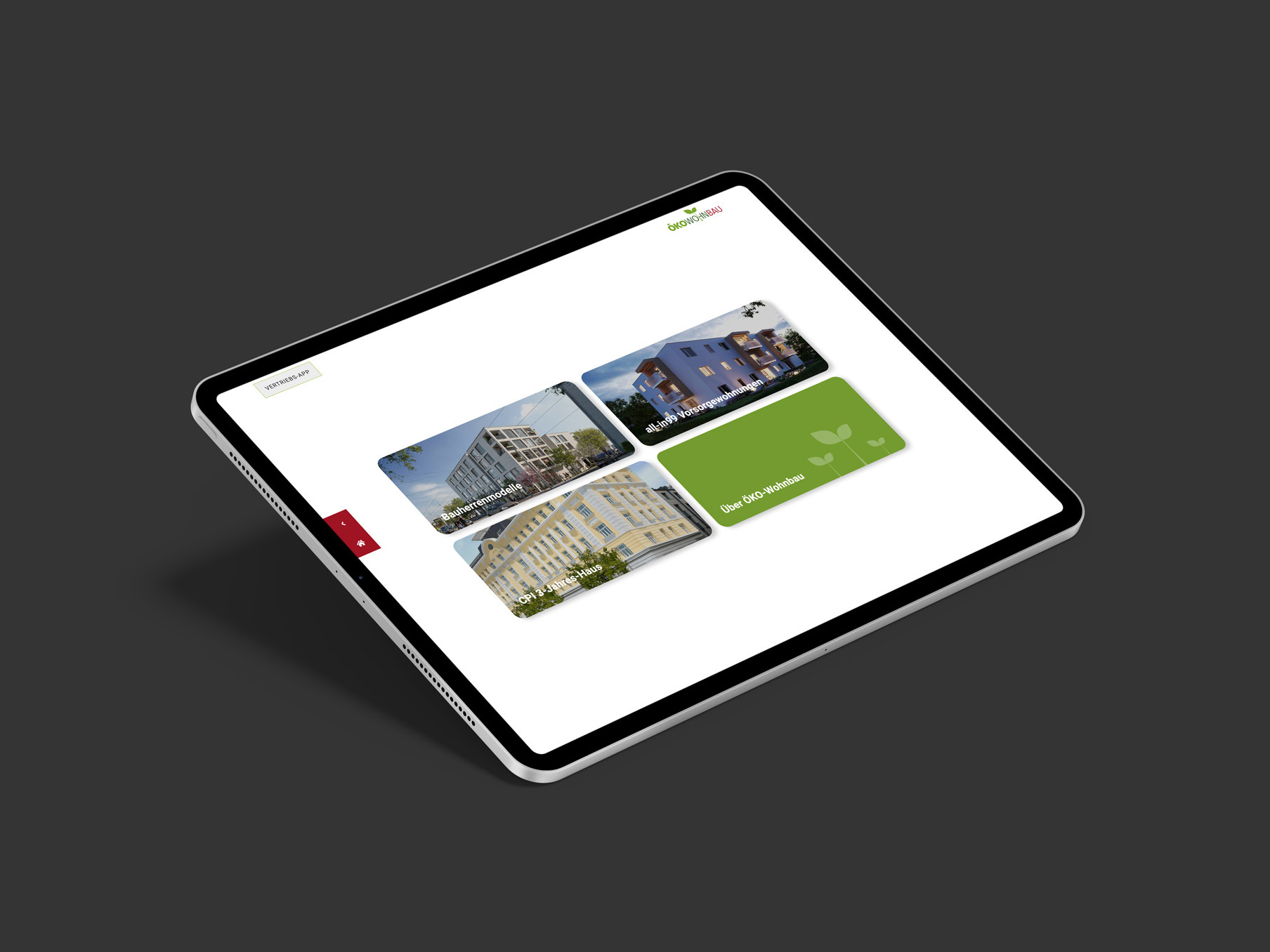 Tablett Öko-Wohnbau Sales-App Startfolie